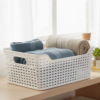 Cesta de Almacenamiento con Tejido Tipo Bambu Serie Miniso Beige