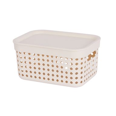 Organizador de Almacenamiento con Tapa Tipo Tejida en Bambu Serie Miniso Beige