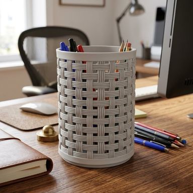 Organizador de Plastico  Redondo Serie Tejida Gris