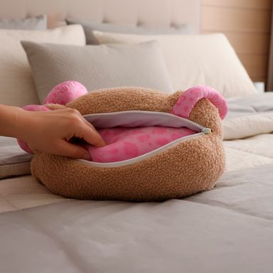 Manta y Almohada 2 en 1 Hello Kitty Leopard Print Serie Sanrio Café y Rosa