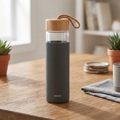 Botilito con Tapa de Madera 450 Ml Serie Miniso Negro