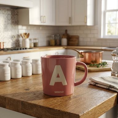 Taza Grande con Letra A Serie Miniso Rosa