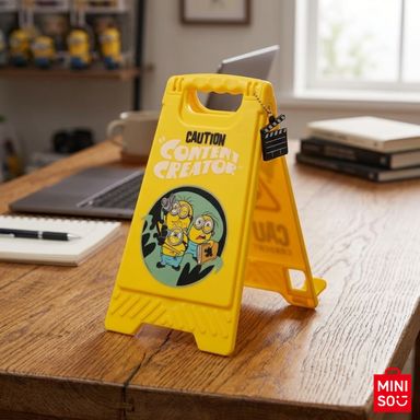 Soporte para Telefono con Espejo Senal de Precaucion Serie Minions y Monsters Amarillo