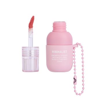 Labial Liquido en Frasco Mini  con Cadena  02 Rosa Miel Minimalista