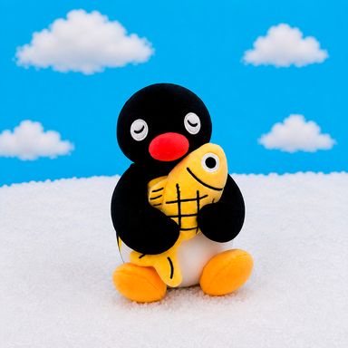 Peluche 30Cm Postura Sentado Sosteniendo un Pez Coleccion Pingu Classic