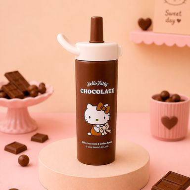 Vaso de Acero 500Ml con Doble Pared y Pitillo Serie Hello Kitty Chocolate Cafe