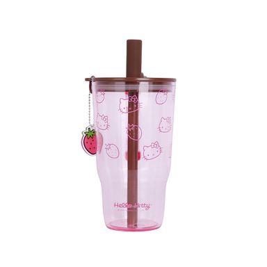 Vaso de Plastico con Pitillo 860Ml Serie Hello Kitty Chocolate Sanrio Rosa